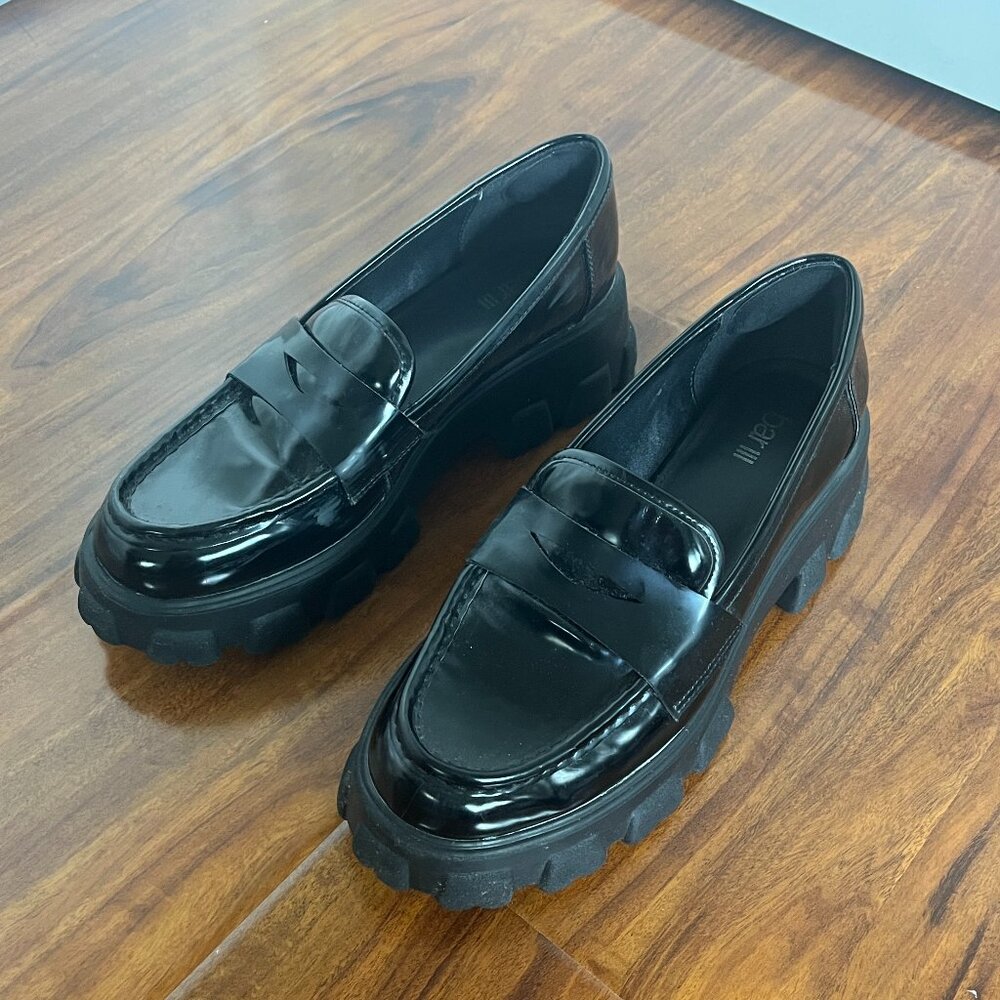 Womens Bar lll PAZP lug Sole chunky loafers Slip On Shoes Black Size 9 NIB